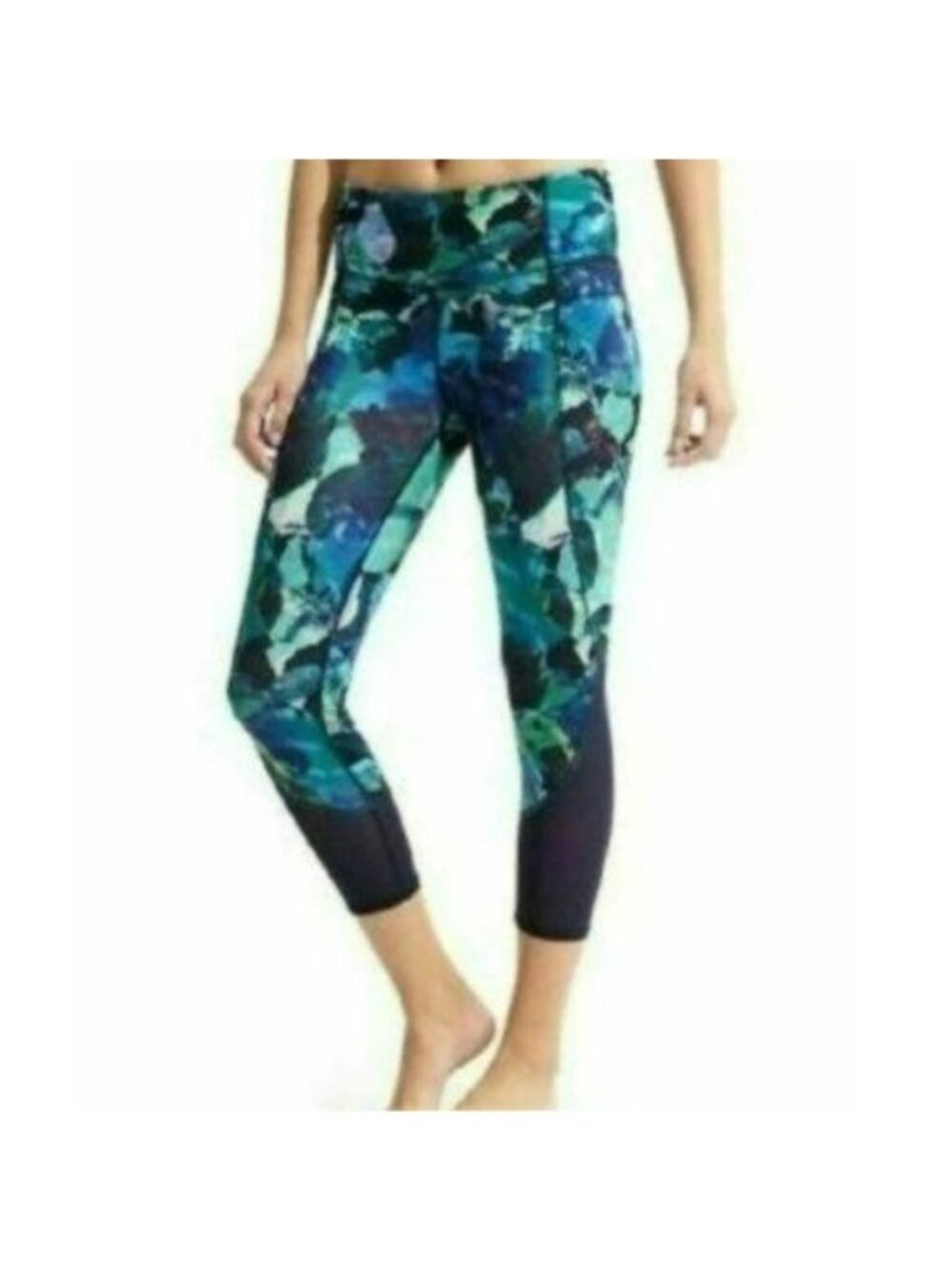 Athleta Mystique Chatarunga Women's Small Blue Green Tight Fit Capri Leggings
